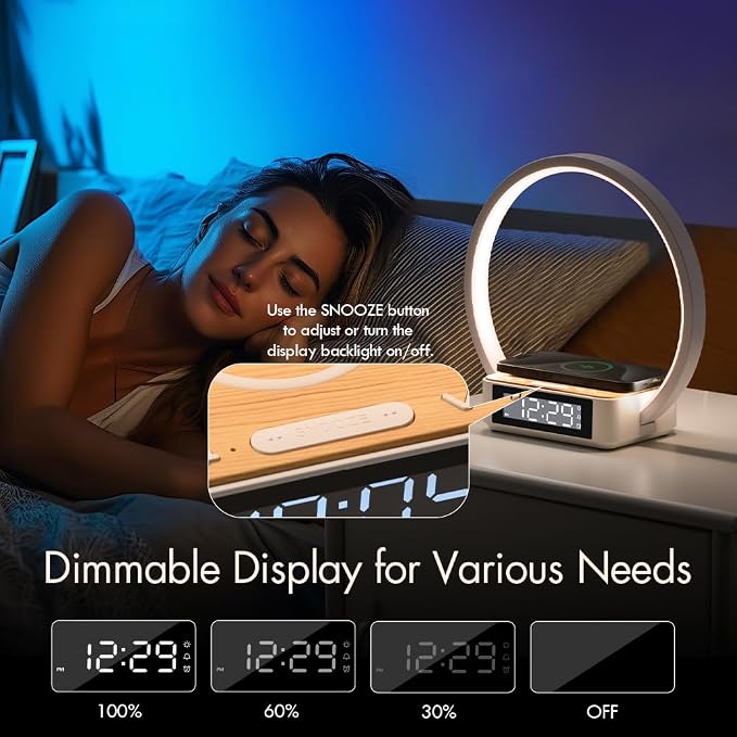 Wireless Charging Station with Alarm Clock, Bedside Lamp with Sunrise Wake-Up - Image 6