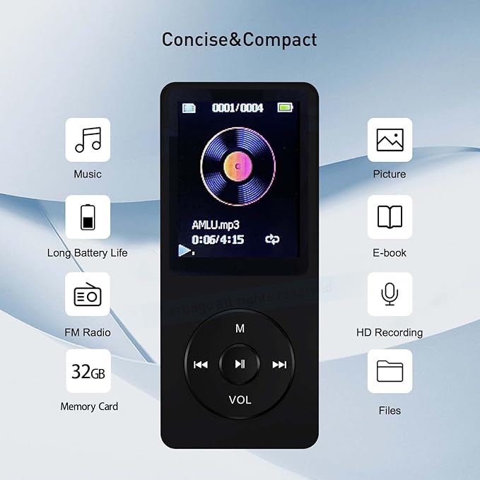 MP3 Player 32GB with Speaker Earphone Portable HiFi Lossless Sound MP3 Mini - Image 4