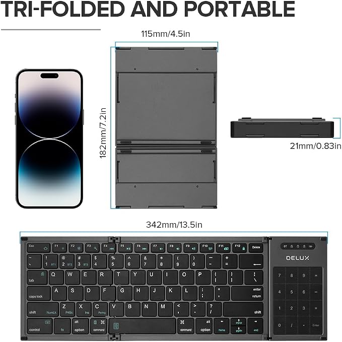 DeLUX Full Size Folding Keyboard 78 Keys, Wireless Bluetooth Keyboard - Image 7