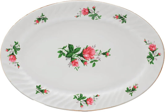 Lynns Paradise Vintage Rose 14-Inch Oval Platter, Set of 2, Pink; Heavy Duty; Chip Resistant; Lead and Cadmium Free; Freezer to Oven Safe up to 500°F