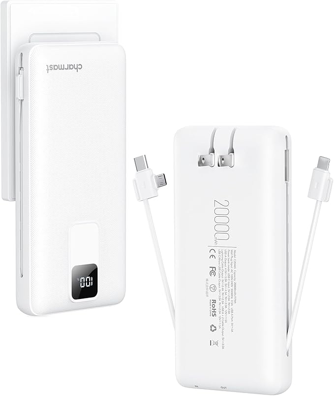 Charmast Portable Charger with Built-in Cables and Wall Plug, 20000mAh 20W USB by Charmast