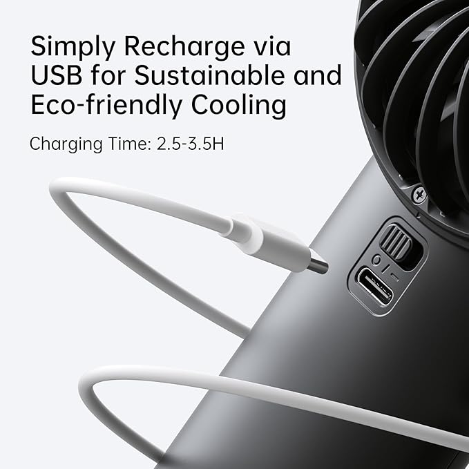 JISULIFE Handheld Fan Life4, 5000mAh Portable Rechargeable Fan, 5-Speed Turbo - Image 7