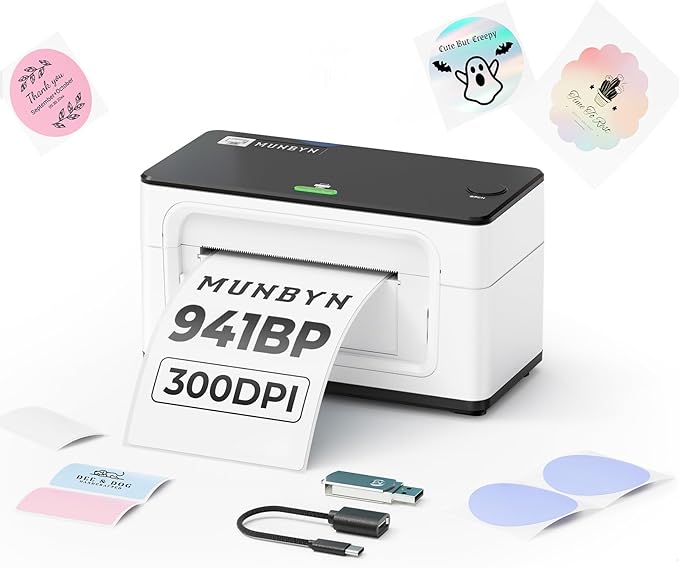MUNBYN Bluetooth Thermal Label Printer 941B, Wireless 300DPI 4x6 Shipping Label by MUNBYN
