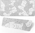 White Kawaii Cats E-Sport Mouse Pad Large Desk Mat Non-Slip Rubber Base by Brecoy