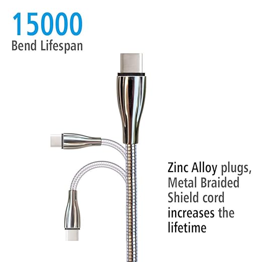 Metal Braided Wire USB C to USB C Cable 6ft, 60W 3A, Stainless Steel, Strong - Image 5