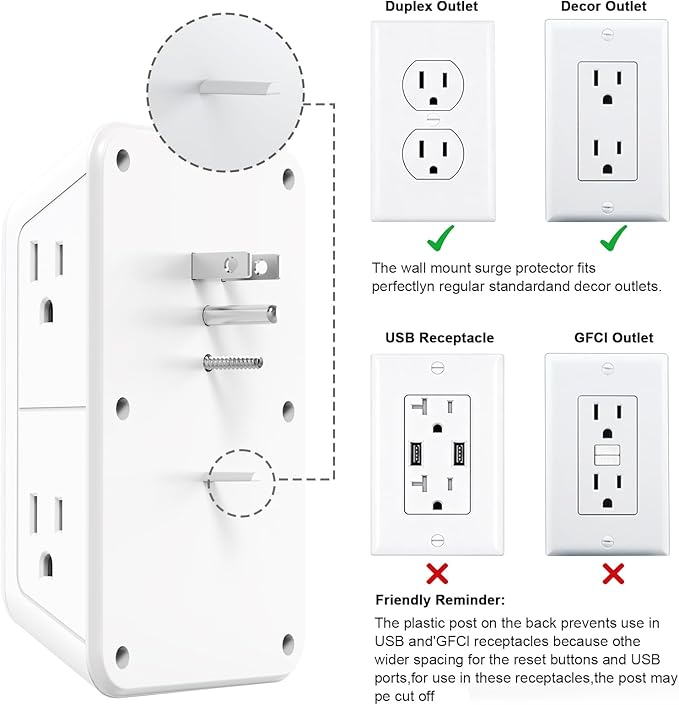 Wall Outlet Extender with Night Light, Power Plug Adapter Multi Plug Outlet - Image 9
