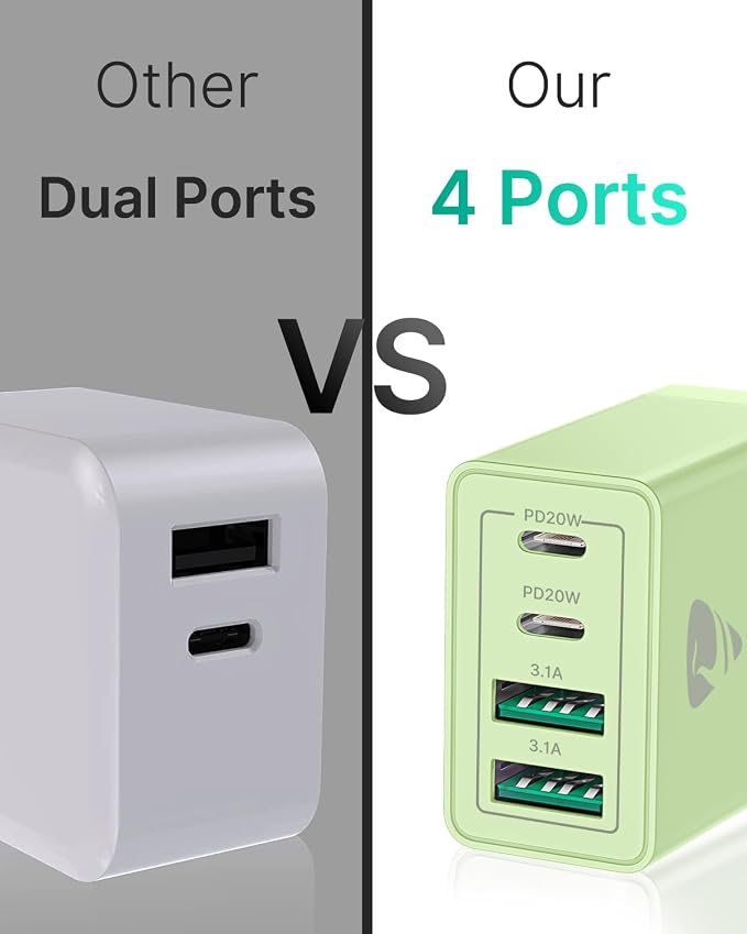 USB C Wall Charger 2-Pack, 40W 4-Port USB C Charger Block PD Power Delivery - Image 5