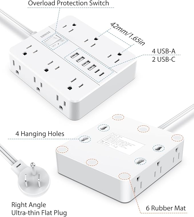 Surge Protector Power Strip 15 Ft Extension Cord, 12 Widely Spaced Outlets 6 - Image 7