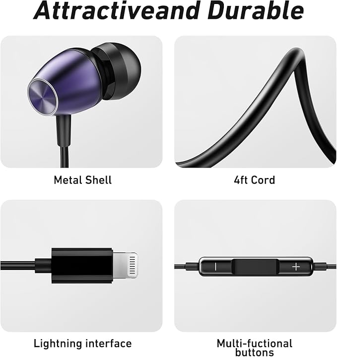 Keyron Lightning Headphones for iPhone, Wired Earbuds - Image 6