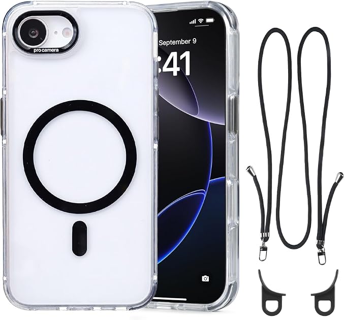 for iPhone 16e Case with Adjustable Phone Lanyard Strap, Compatible with MagSafe by QATYYY