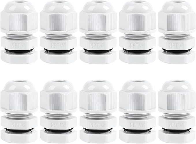 XHF 10 Pcs 1/4" IP68 Strain Relief Nylon Cord Grip NPT Cable Glands Adjustable by XHF