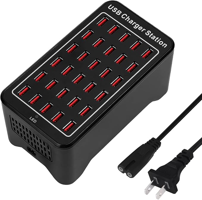 30 Port USB Charger, 150W/30A USB Smart Charger, 30-in-1 Desktop Charging hub by DeBangsi