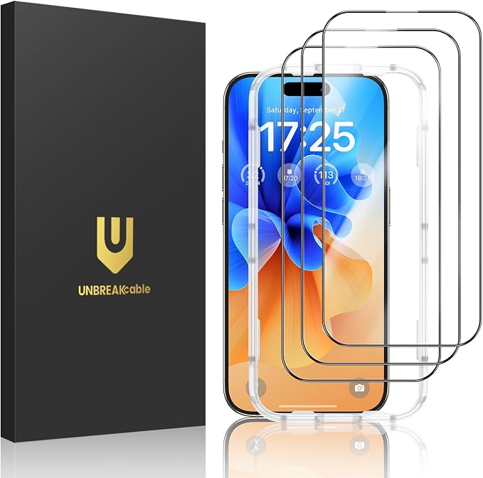UNBREAKcable 3-Pack Glass for iPhone 15 Pro Screen Protector, Double by UNBREAKcable