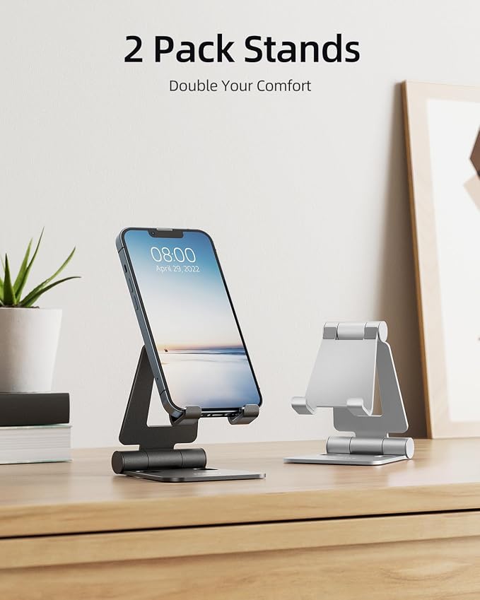 Nulaxy 2 Pack Dual Folding Cell Phone Stand, Fully Adjustable Foldable Desktop - Image 2