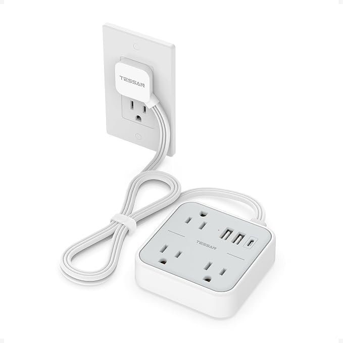 Short Extension Cord with Multiple Outlets 3 FT, TESSAN Small Flat Plug Power by TESSAN