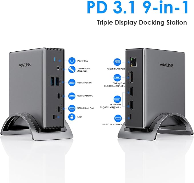 Laptop Docking Station, WAVLINK PD3.1 Docking Station 3 Monitors - Image 2
