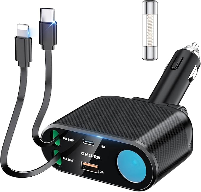 OHLPRO Retractable Car Charger Cigarette Lighter Adapter, 168W 5 in 1 Fast by OHLPRO