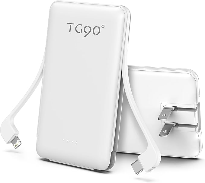 TG90° Portable Charger with Built-in Foldable AC Wall Plug and Cables, 5000mAh by TG90%C2%B0