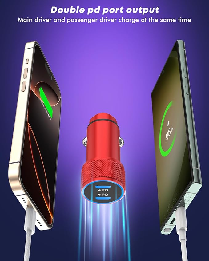 Fast Car Charger for iPhone 16, USB C Charging iPhone 2Pack Dual USB C Port Car - Image 3