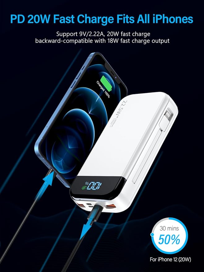 Portable Charger 32000mAh, 22.5W QC 3.0 PD 20W Smart LED Display Fast Charging - Image 5