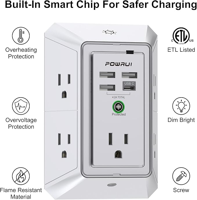 3-Sided Outlet Extender with Night Light - Image 2