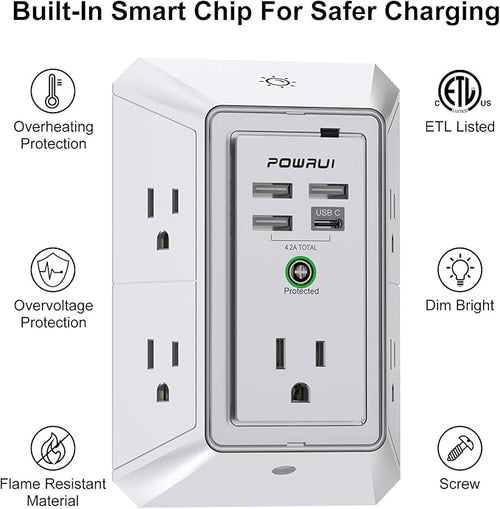 3-Sided Outlet Extender with Night Light - Image 2