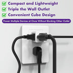 POWERCORDS 3 Power Blocks Outlet Splitter, 3 Pack, Grounded Wall Tap, 3-Prong - Image 2
