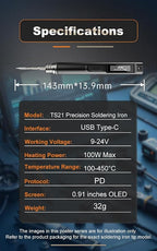 TOOLSAGE Soldering Iron Kit TS21, Front Lighting, 3 Seconds Melts Solder - Image 9