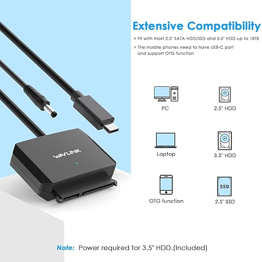 WAVLINK SATA to USB Type-C Hard Drive Cable, 5Gbps USB C to Sata Cable Support - Image 3