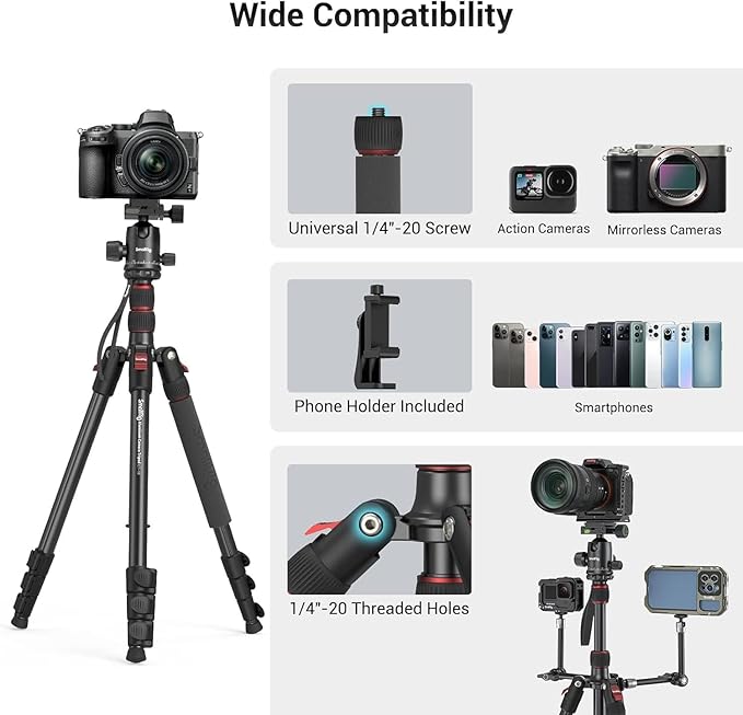 SmallRig CT-20 Camera Tripod, 78.7" Foldable Aluminum Tripod & Monopod - Image 8