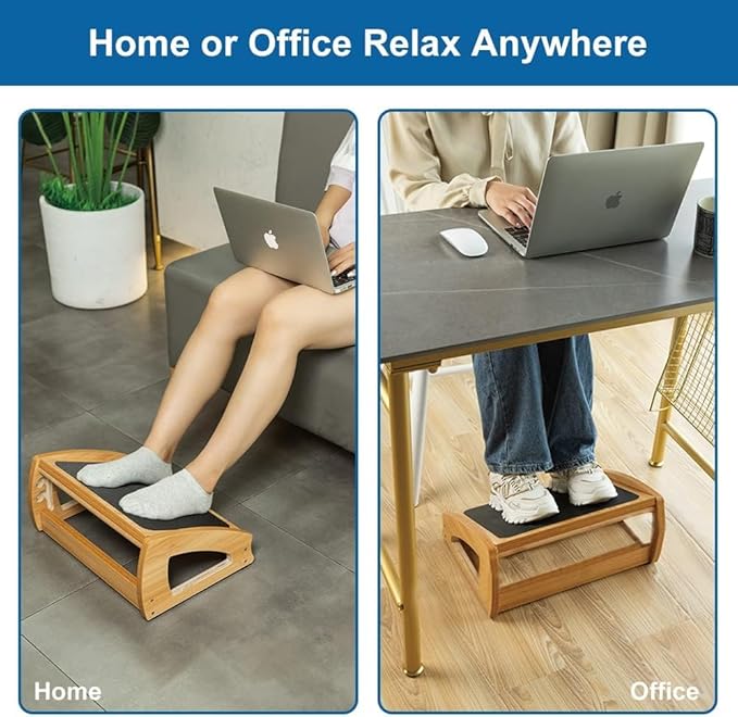 StrongTek Ergonomic Under Desk Footrest, 3 Adjustable Heights Wooden Office - Image 6