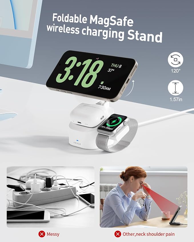iWALK 3-in-1 Magnetic Wireless Charging Stand, 15W Foldable Charger Station - Image 5