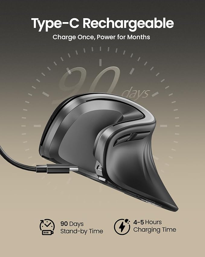 ProtoArc Ergonomic Vertical Mouse, EM11 NL Rechargeable Wireless Mouse Bluetooth - Image 2