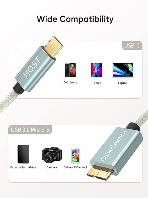 CableCreation 1FT USB C to Micro B Cable, 10Gbps Speed External Hard Drive - Image 6