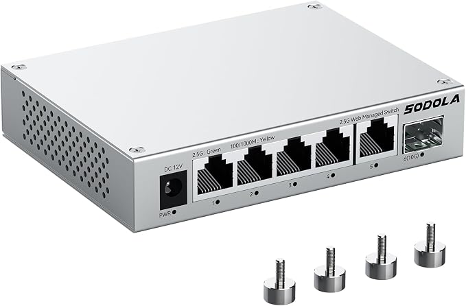 SODOLA 5 Port 2.5Gb Switch Managed, 5X 2.5G Base-T Ports, 1x 10G SFP+, Aluminum by SODOLAPoENETWORKS