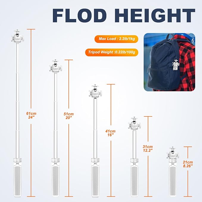 COMAN MT30-Pro Extendable Phone Tripod, 61cm Cell Phone Tripod Stand - Image 6
