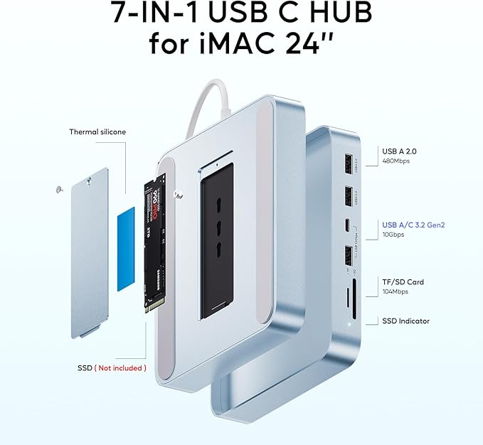 USB C HUB for iMac 24 inch 2021/2023/2024, PULWTOP USB Hub Adapter iMac - Image 3
