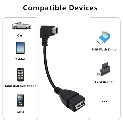 90 Degree Mini USB to USB A OTG Adapter Cable 5.5in Left Angle Mini USB 5-Pin - Image 5