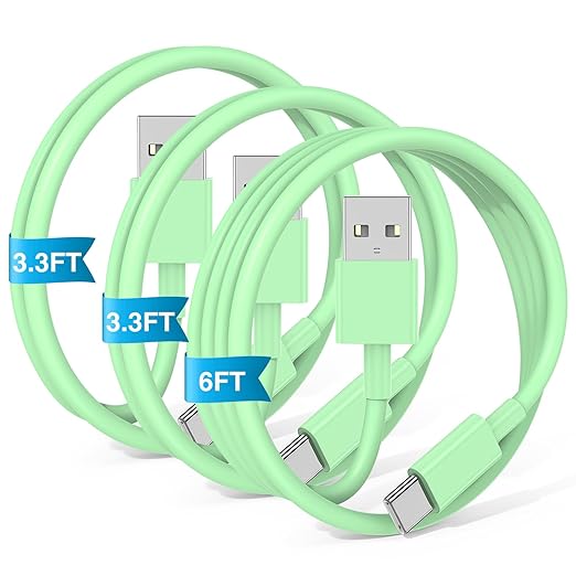 3-Pack Green USB A to USB C Cable，USB to USB C Car Carplay Cable by JERMASAL