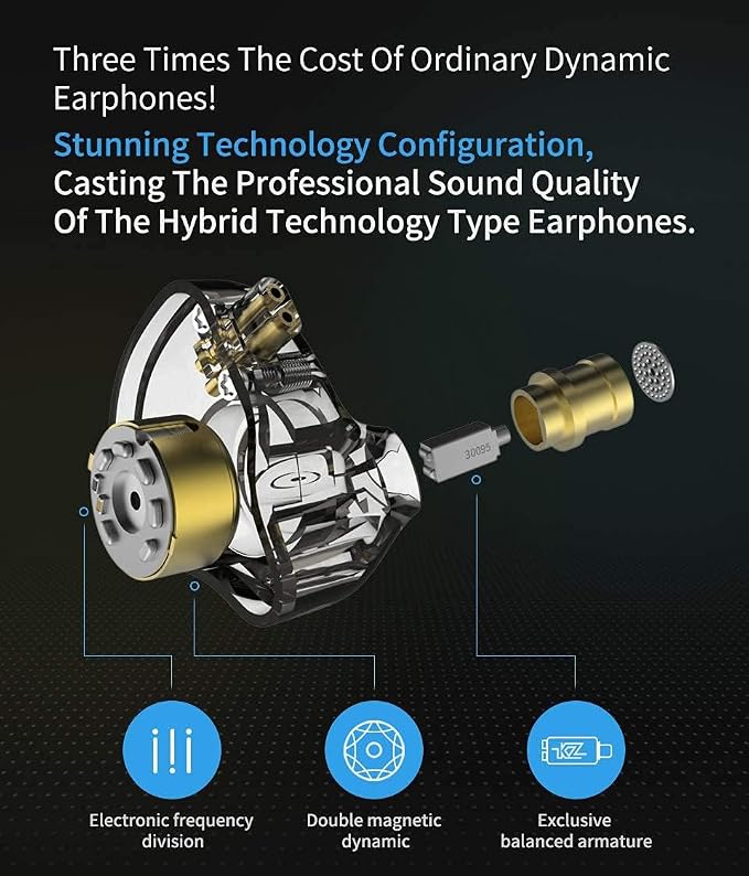 KZ ZSN Pro Dual Drivers 1BA 1DD in Ear Earphones HiFi Power Bass Earbuds - Image 4