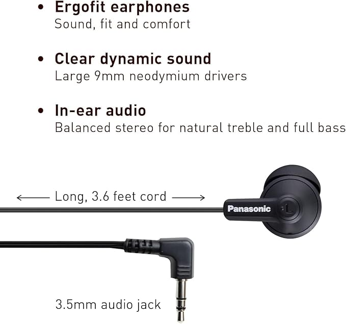Panasonic ErgoFit Wired Earbuds, 3.5mm Jack In-Ear Headphones - Image 2