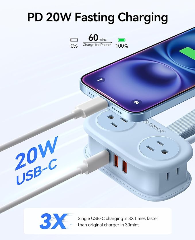 ORICO Blue Travel Power Strip PD20W - Image 3