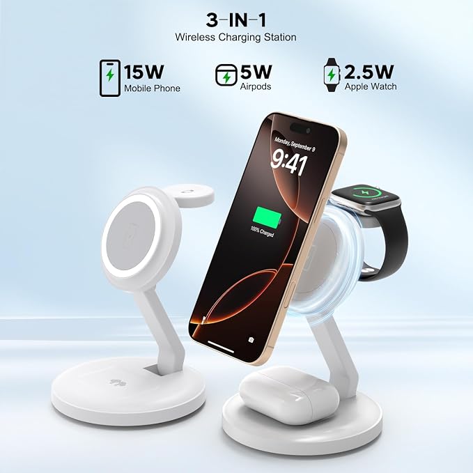 Charging Station for Apple Magnetic Wireless iPhone Mag-Safe Charger, 15W 3in1 - Image 3