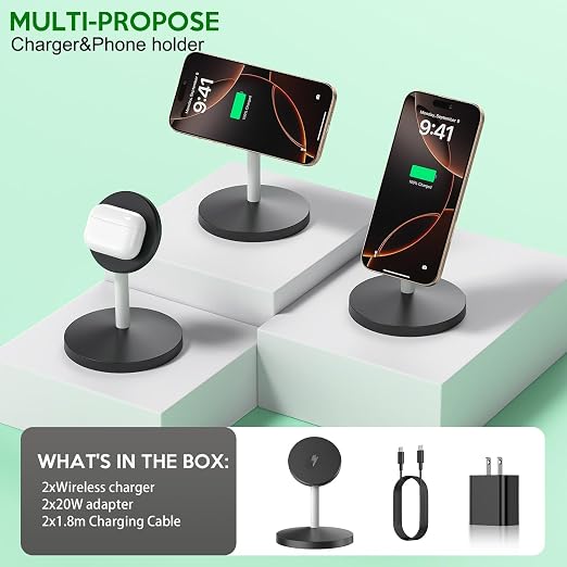 2Pack Magnetic Wireless Mag-Safe Charger Stand, Long 6FT USB C Cable + USB C - Image 4