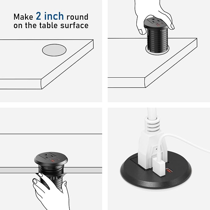 Desktop Power Grommet 2 inch Hole, PD 30W USB C Fast Charging Station, Ultra - Image 6