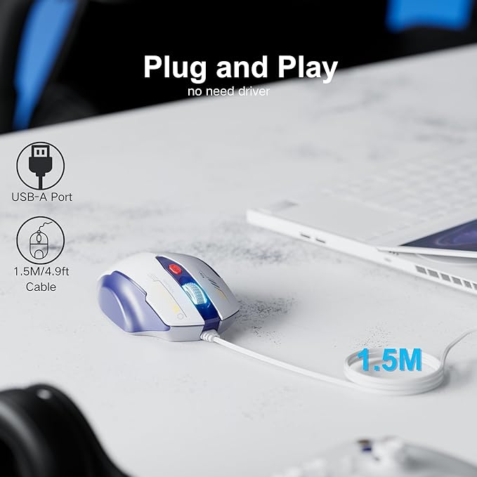 Wired Mouse, 4 Levels Adjustable DPI, 6 Programmable Buttons, Ergonomic - Image 3