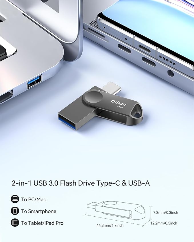 64GB USB C Flash Drive, Dual Drive USB 3.0 and Type C Thumb Drive Up to 110MB/s - Image 2