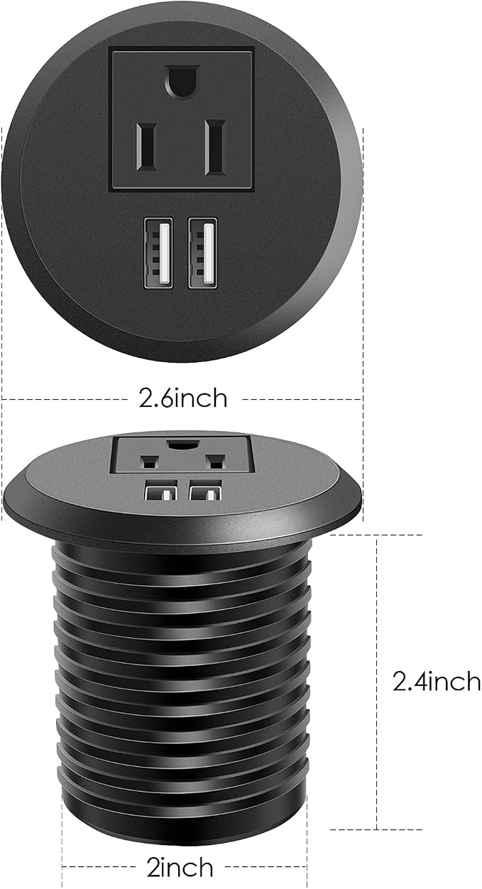 Jgstkcity Desktop Power Grommet, 2 inch, 1 AC Outlet and 2 USB Ports, 6.56ft - Image 6