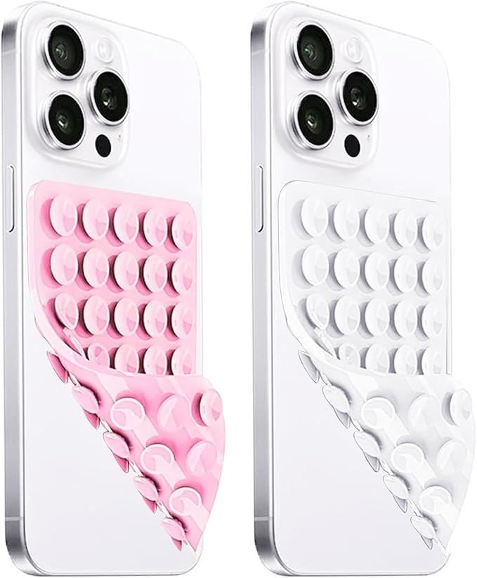 2 Pack Silicone Suction Cup Phone Case Mount Double Sided, Hands-Free Strong by LvShuLiangPin