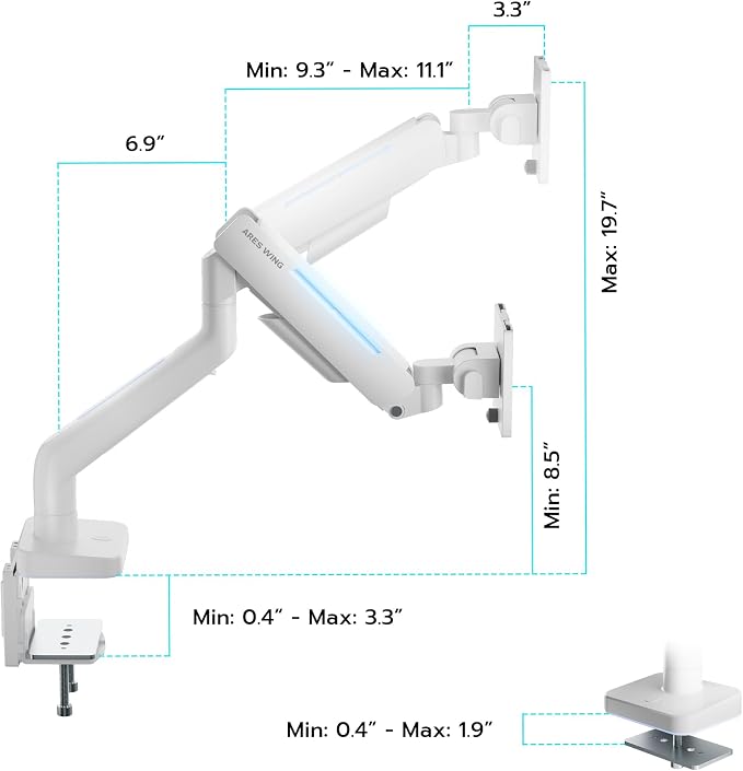 Ultrawide Monitor arm for 17-49'' Heavy Duty Screen up to 44lbs, Gas Spring - Image 8